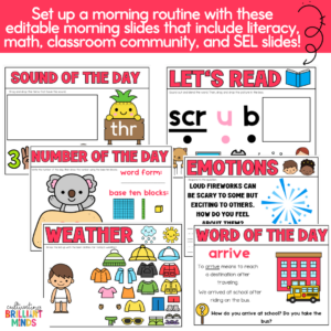 july morning meeting slides for first grade to practice math and ela