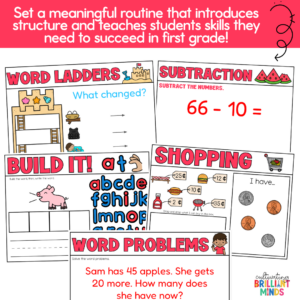 july morning meeting slides for first grade to practice math and ela