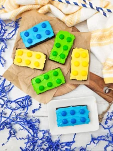 Lego brownies that decorated to look like lego bricks