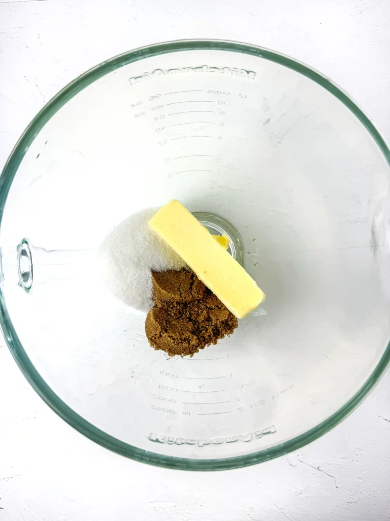 butter and sugar in a clear mixing bowl for this fall dessert for kids