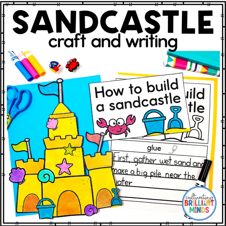 a sandcastle writing craft where kids build a sandcastle and then write about it
