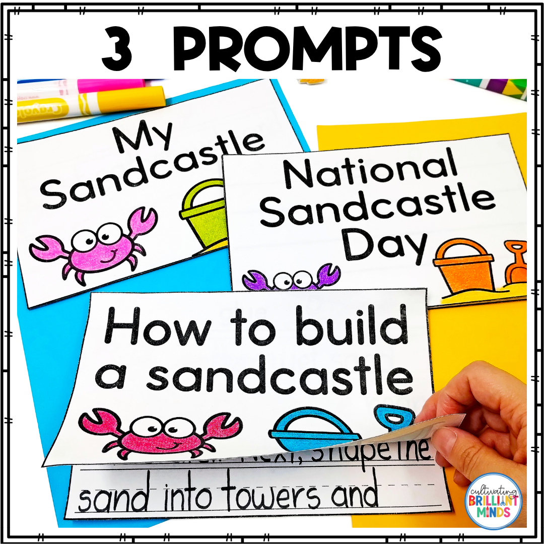 Sandcastle Writing - Cultivating Brilliant Minds a sandcastle writing craft where kids build a sandcastle and then write about it