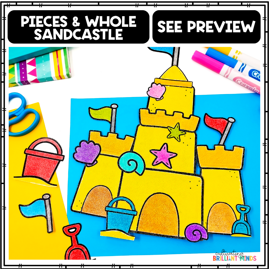 Sandcastle Writing - Cultivating Brilliant Minds a sandcastle writing craft where kids build a sandcastle and then write about it