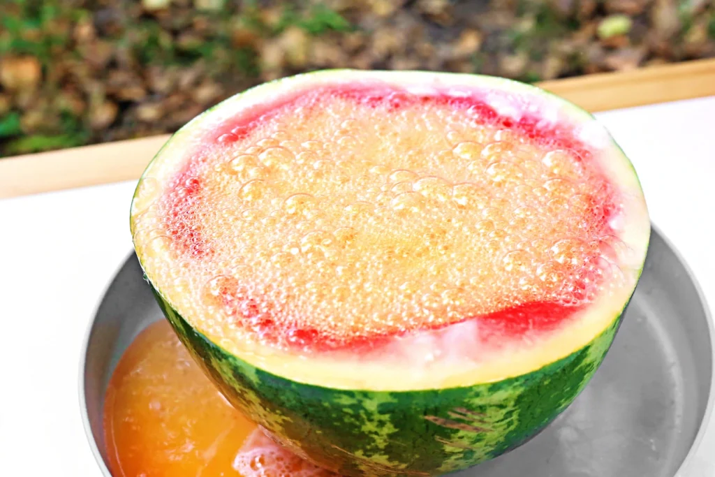 a watermelon volcano with baking soda and vinegar