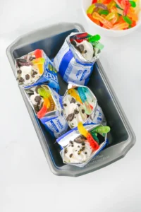 walking dirt cups in mini oreo bags iwth chocolate pudding and gummy worms inside