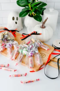 Halloween Treat Bags that are clear gloves filled with candy