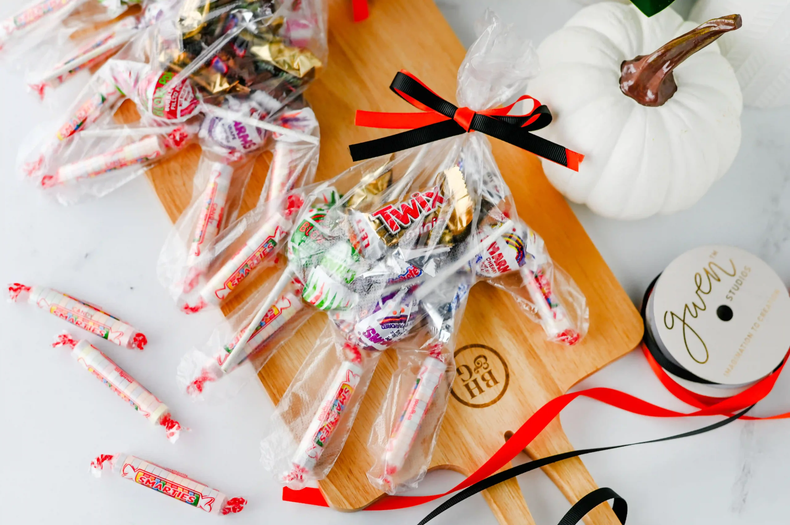 Halloween Treat Bags that are clear gloves filled with candy