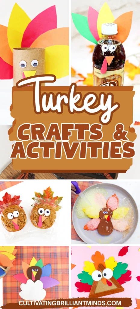 a collage of turkey crafts and activities for kids