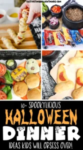 a collage of kid-friendly halloween dinner ideas