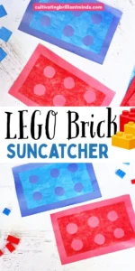 LEGO Brick Suncatcher made of tissue paper and contact paper