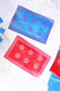 LEGO Brick Suncatcher made of tissue paper and contact paper