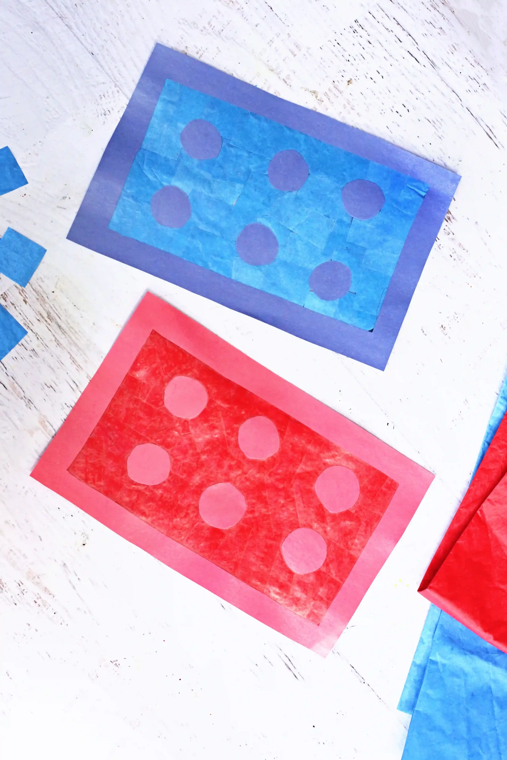 LEGO Brick Suncatcher made of tissue paper and contact paper