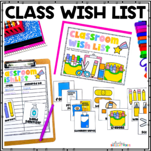 a class wish list form with supply cards
