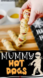 hot dogs wrapped with strips of crescent rolls to look like mummies