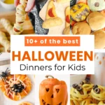 a collage of kid-friendly halloween dinner ideas