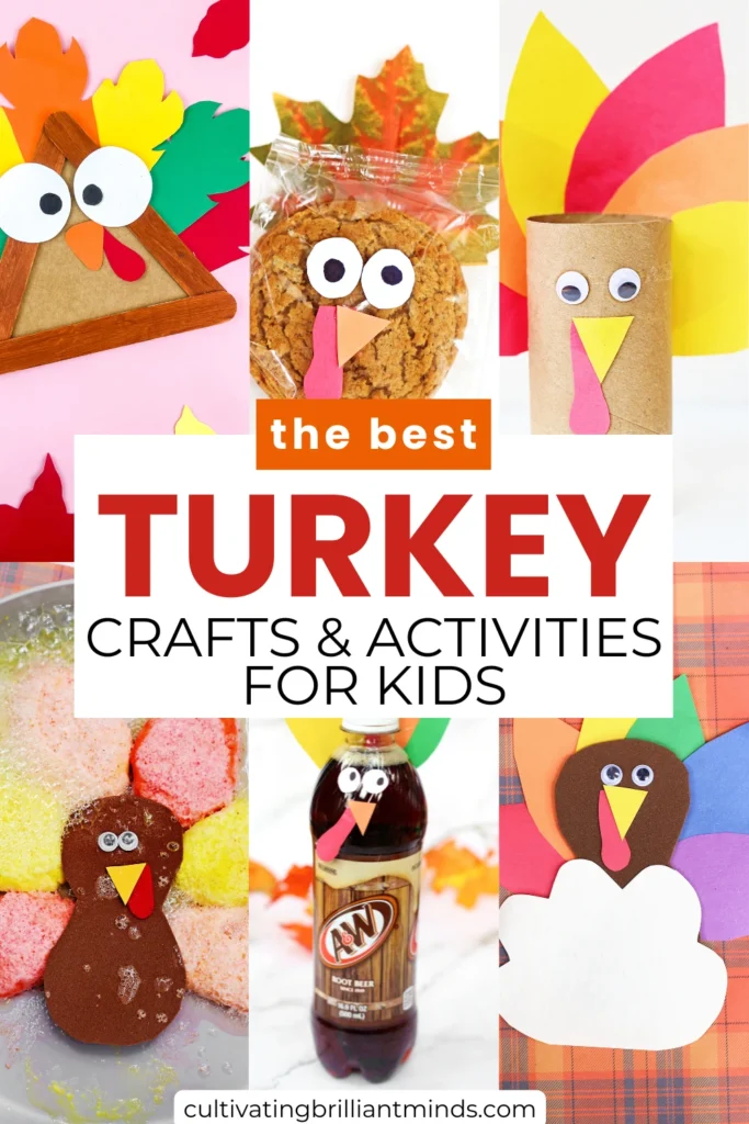 a collage of turkey crafts and activities for kids