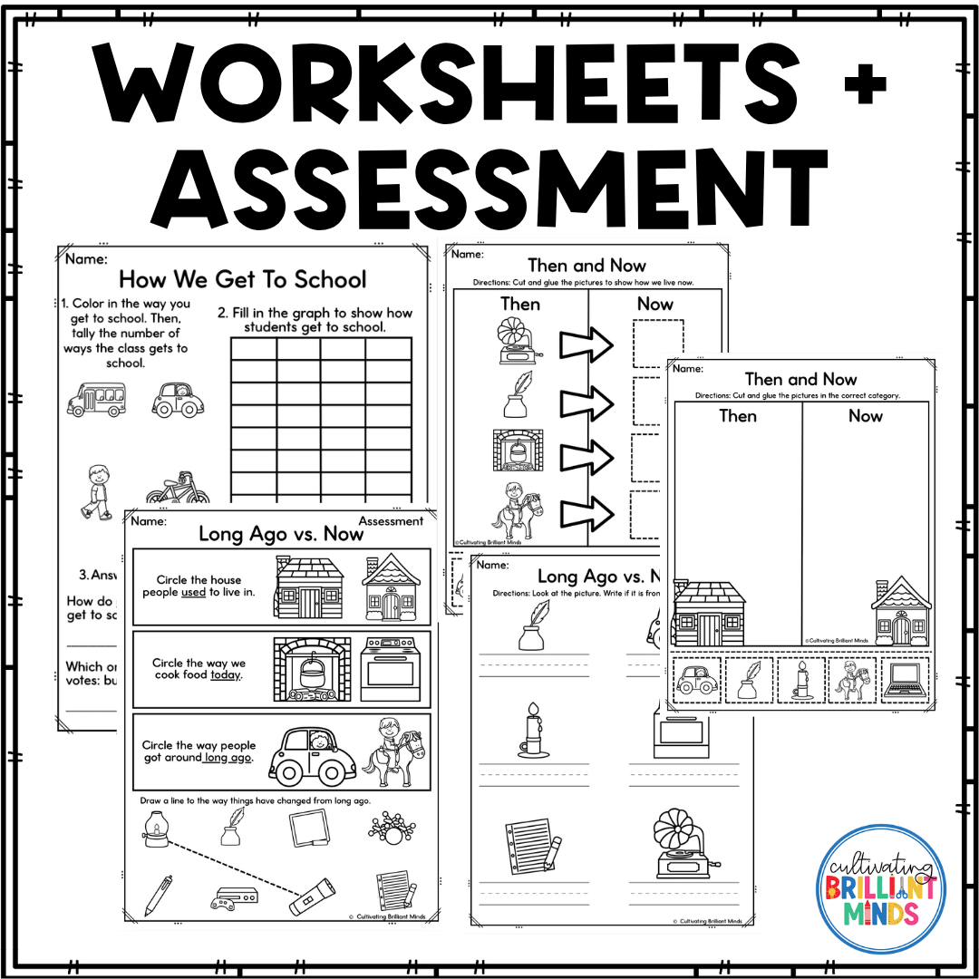 Then and Now - Cultivating Brilliant Minds slides and worksheets to teach then and now
