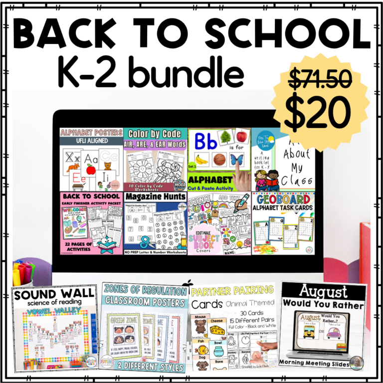 images of product covers for a back to school bundle