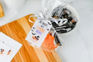 Halloween S'mores Treat Bags on a wooden board