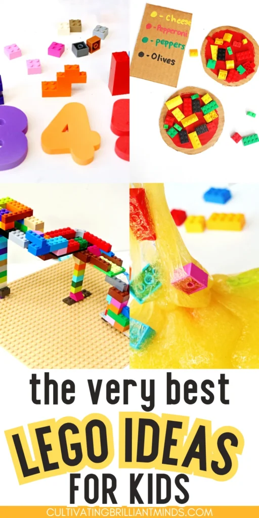 a collage of LEGO Crafts, Activities, and Recipes