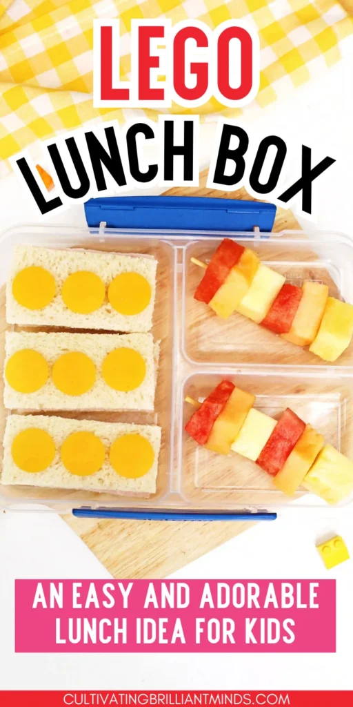 LEGO Lunchbox Idea - Cultivating Brilliant Minds a LEGO-themed Lunchbox Idea that has sandwiches that look like legos and stacks of fruit