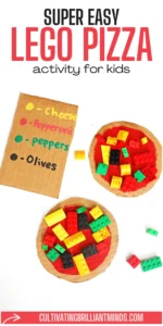 a LEGO Pizza Activity made out of cardboard and legos