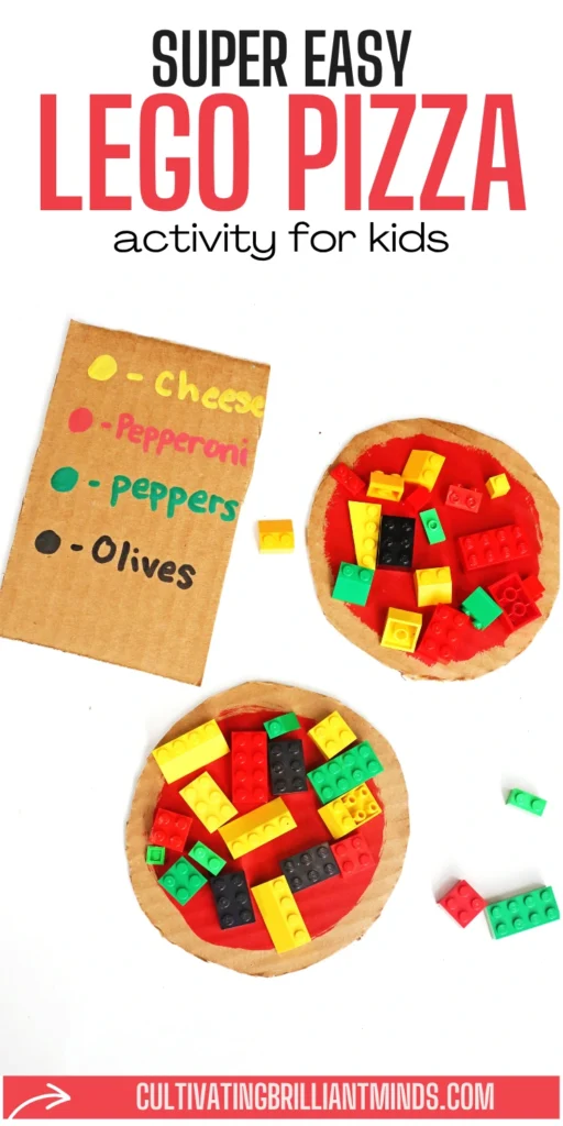 a LEGO Pizza Activity made out of cardboard and legos