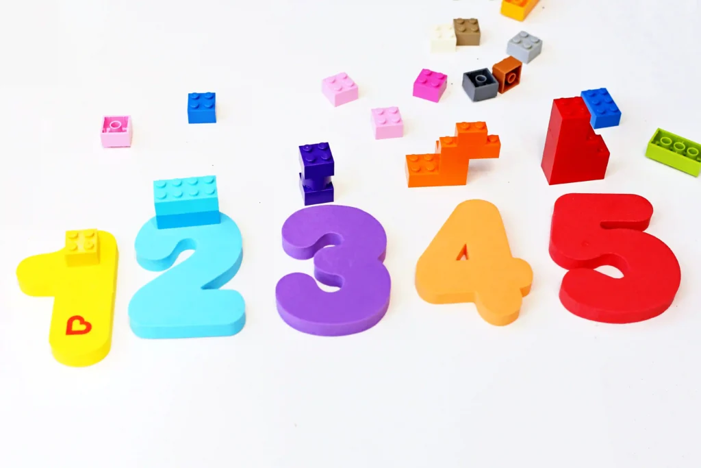 lego math towers with foam numbers 1-5 and the same amount of lego blocks