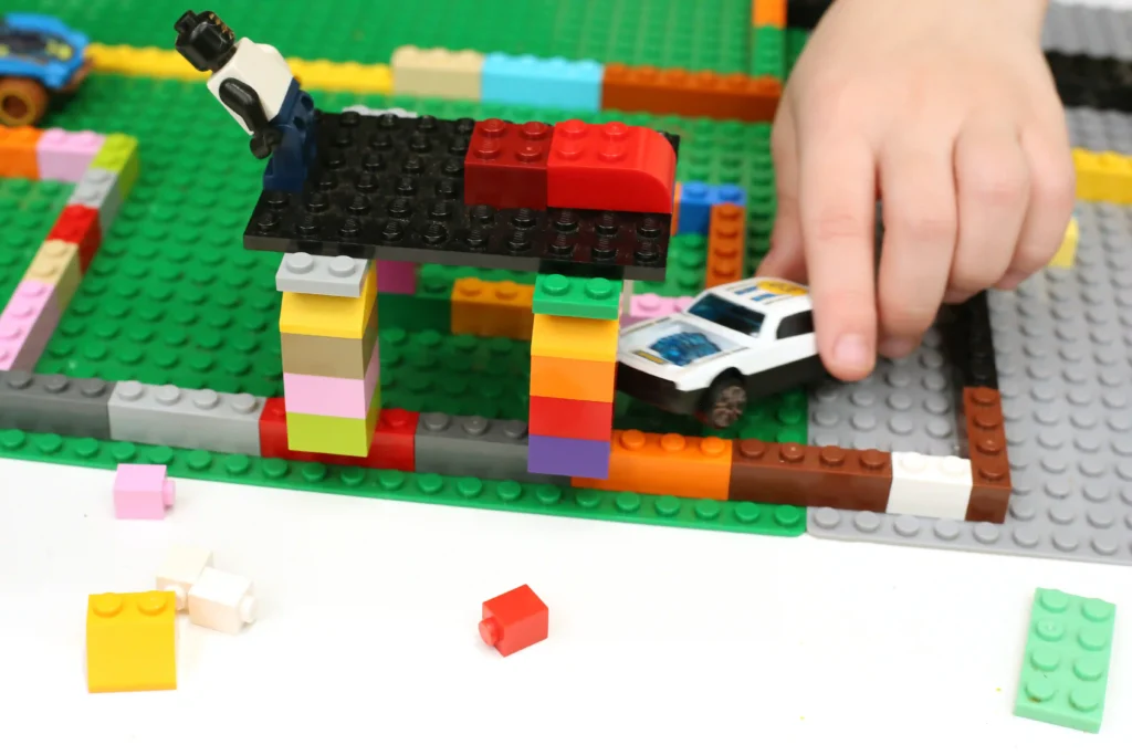 a maze for cars built out of legos