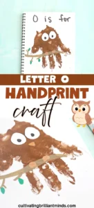 a letter o owl handprint craft that reads "O is for owl"