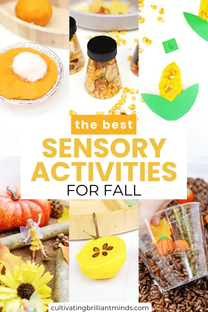 a collage of Fall Sensory Activities For Kids