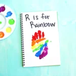 a Letter R Handprint Craft that reads "r is for rainbow"
