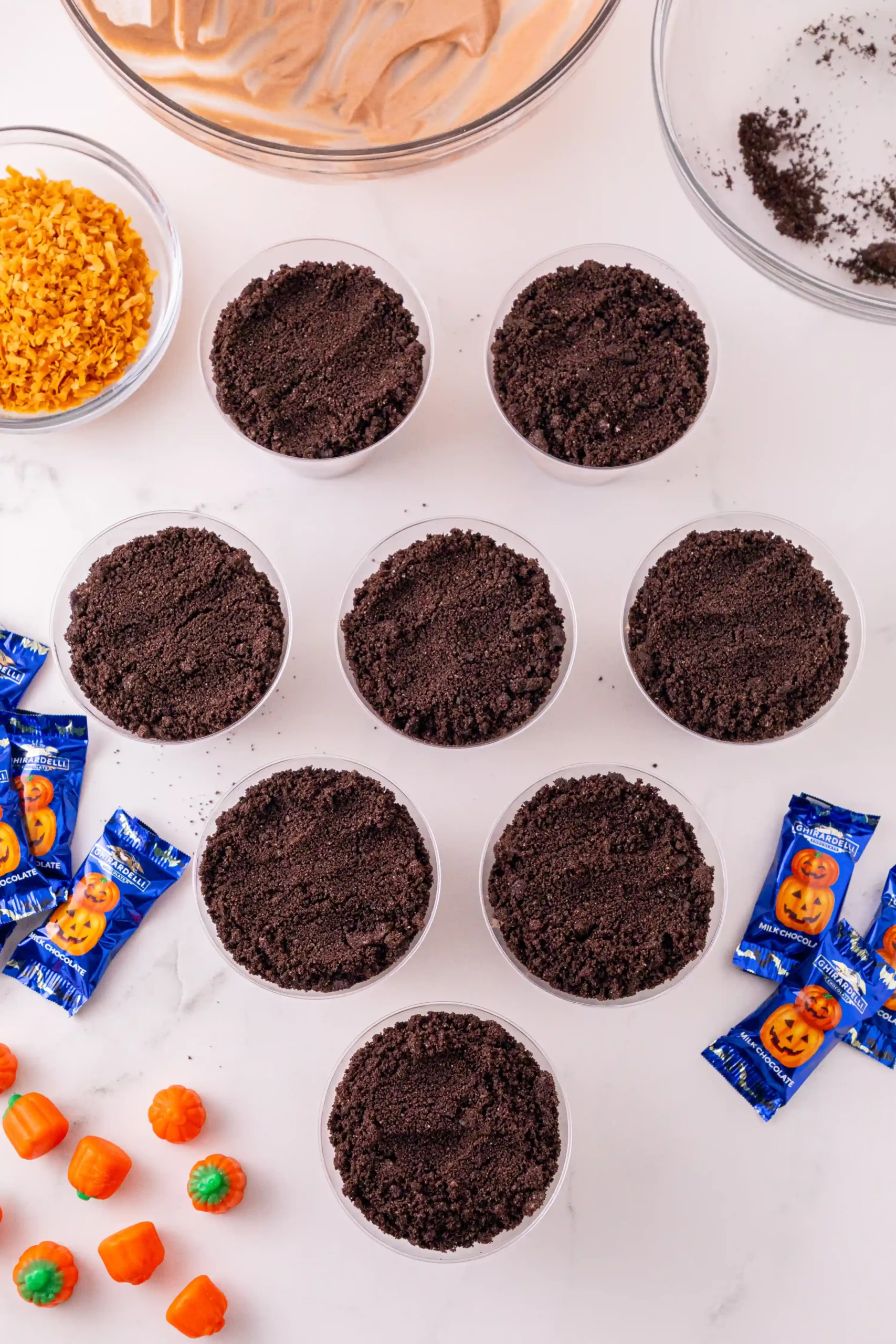 dirt cups with crushed oreos on top