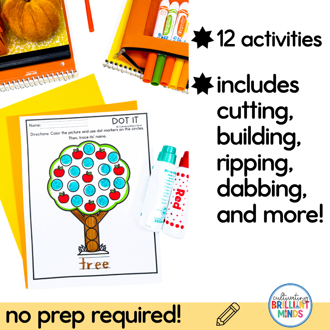 Autumn Fine Motor Bundle - Cultivating Brilliant Minds autumn do a dot worksheet of an apple tree