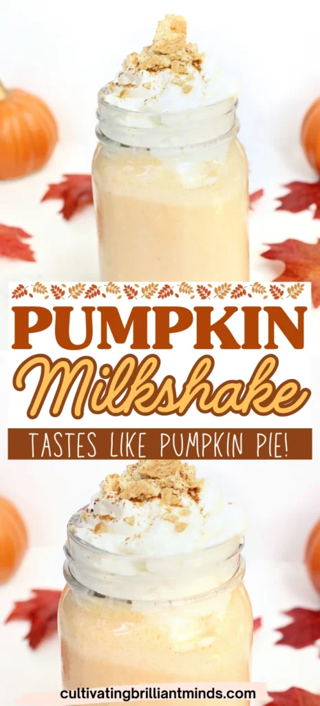 a Pumpkin Pie Milkshake in a mason jar topped with crushed graham crackers