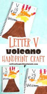 a Letter V Handprint Craft of a volcano and the handprint is the lava