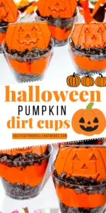 Halloween Dirt cups with crushed oreos, orange dyed pudding, and little debbie pumpkin brownies