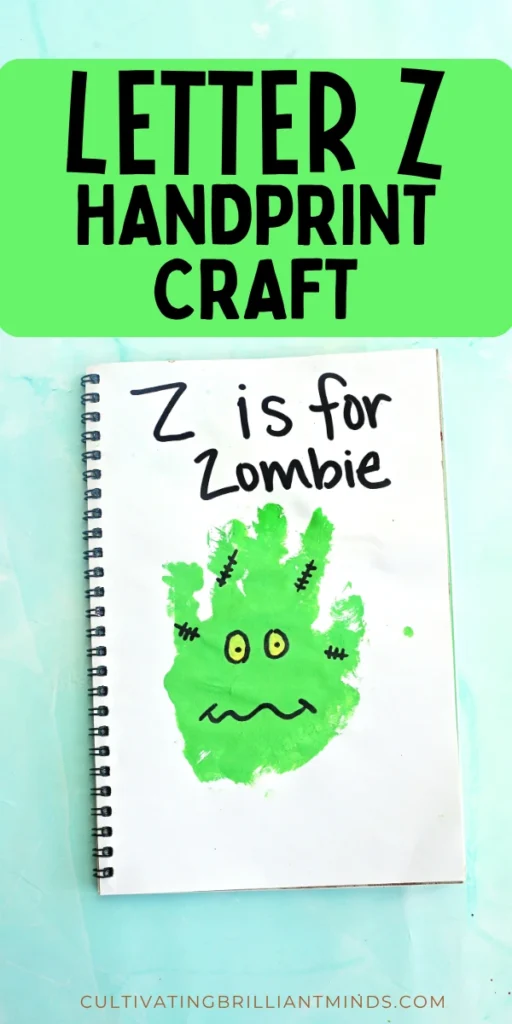 a green handprint decorated to look like a zombie