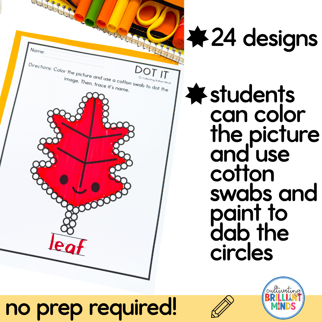 Fall Cotton Swab Painting Worksheets 2 - Cultivating Brilliant Minds Fall Cotton Swab Painting Worksheets