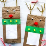 a brown paper bag decorated to look like a reindeer