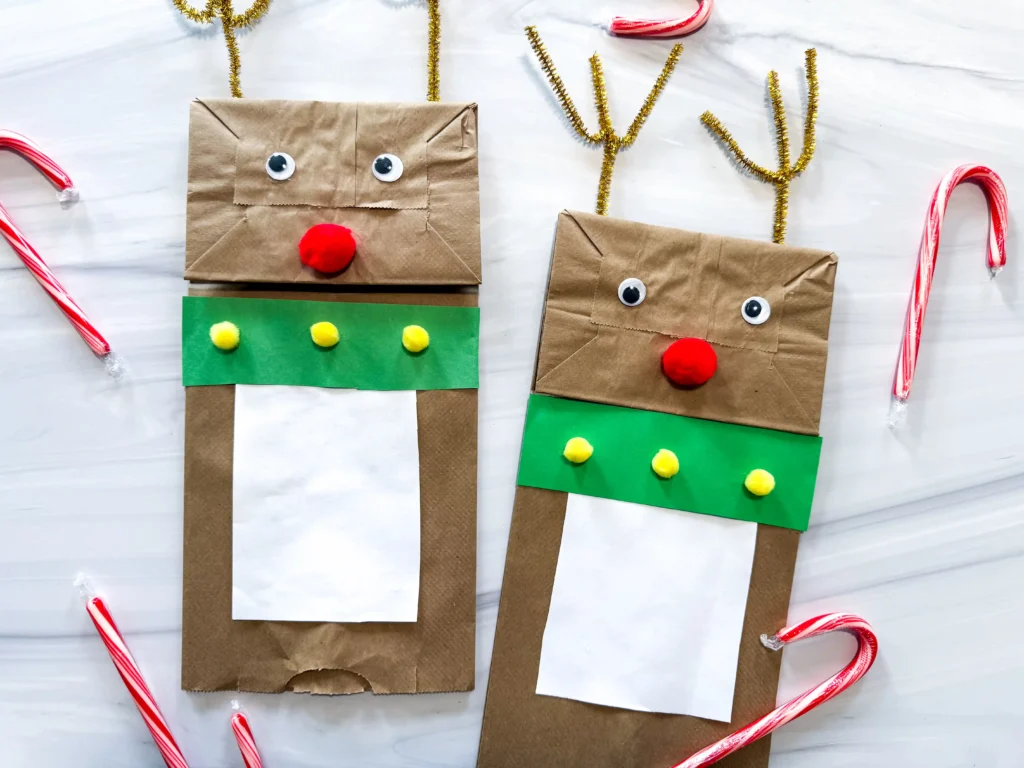 a paper bag decorated to look like a reindeer