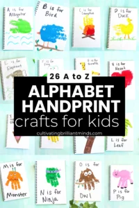 a collage of alphabet handprint crafts for kids