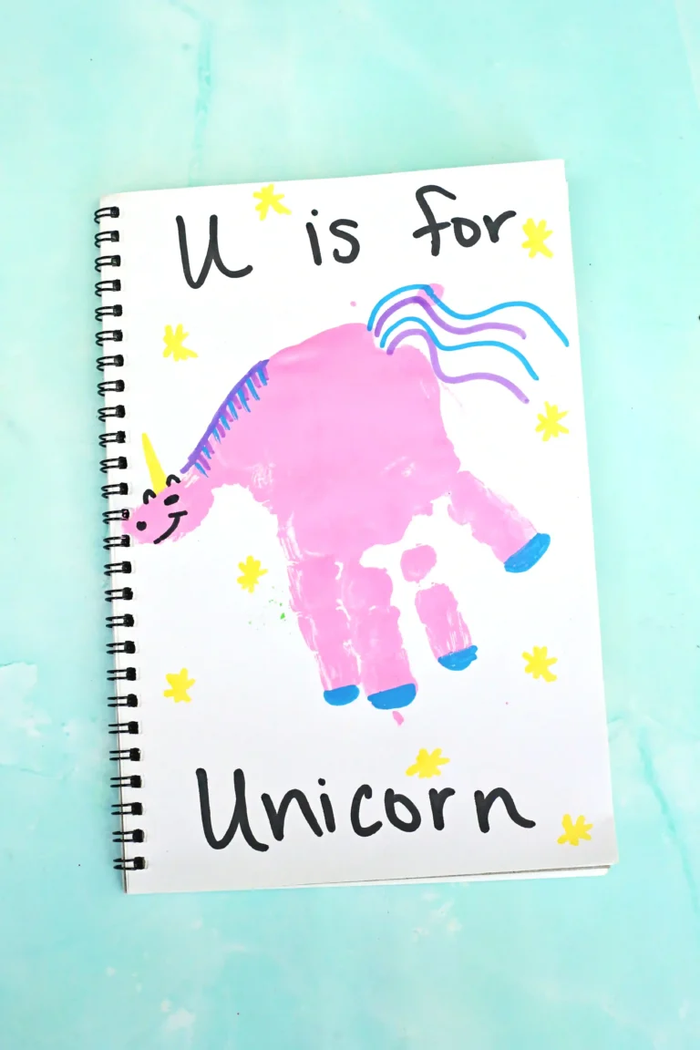 a Letter U Handprint Craft of a unicorn that reads "U is for unicorn"