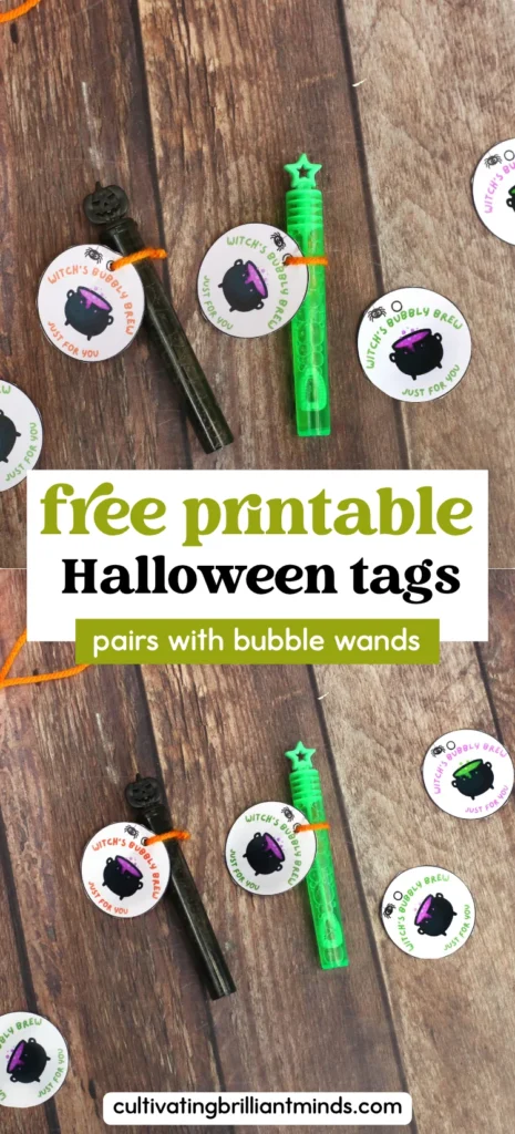 bubble wands with a tag that reads "witch's bubbly brew just for you"