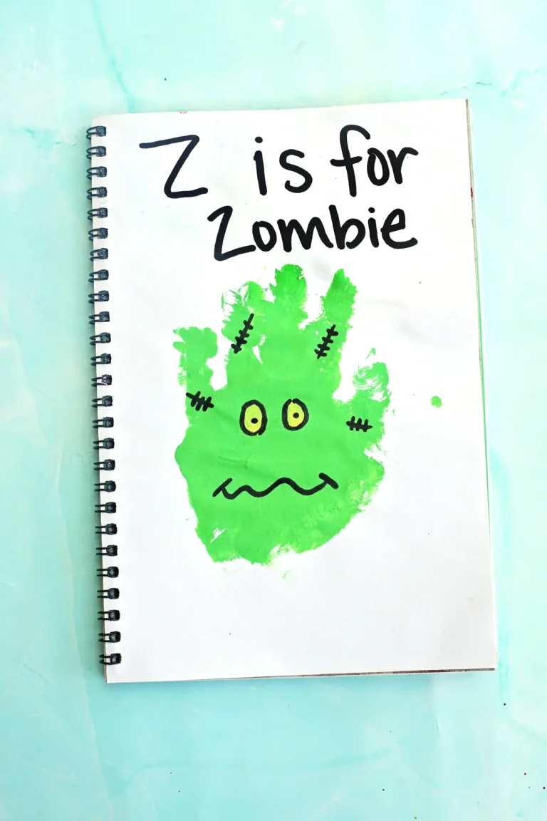 a green handprint decorated to look like a zombie