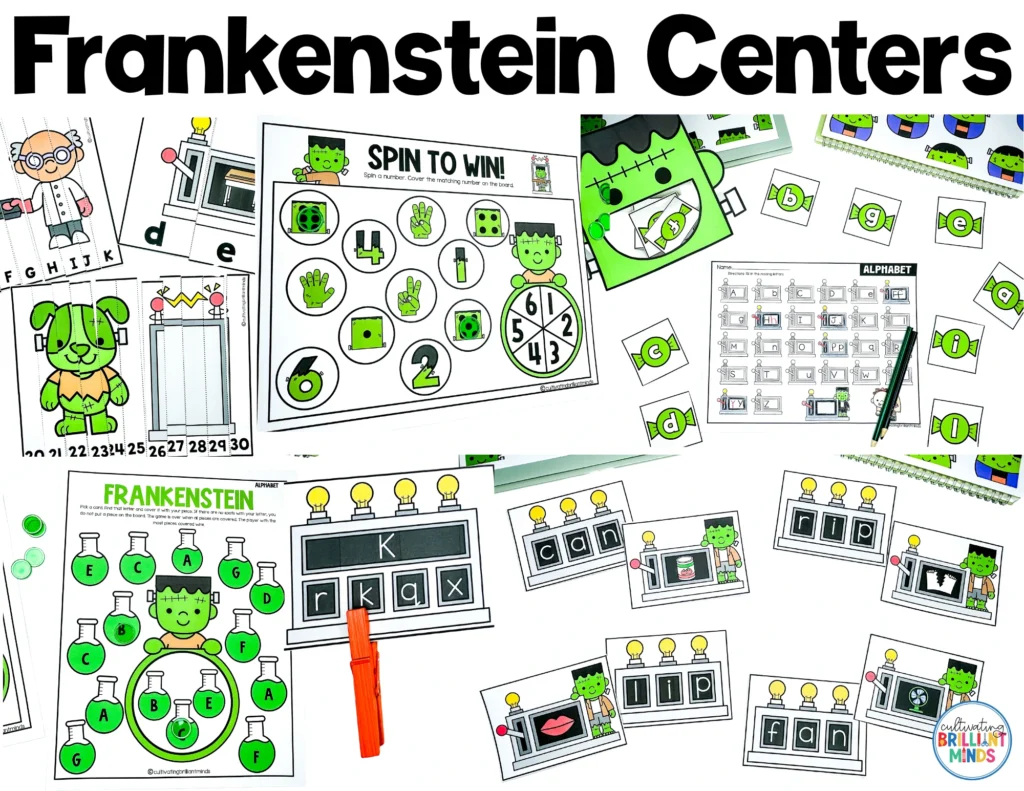 Thematic Centers - Cultivating Brilliant Minds a collage of frankenstein centers