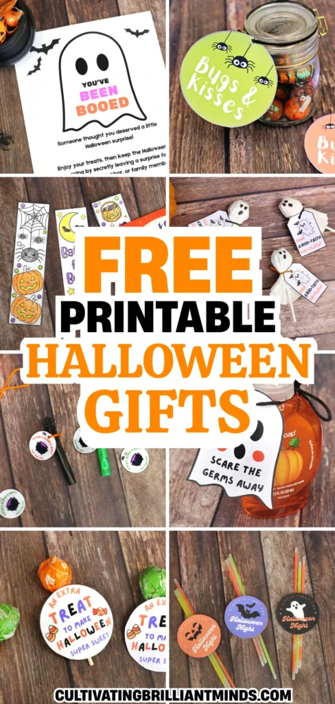 a collage of Free Printable Halloween gifts