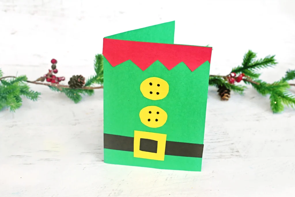a diy christmas card that looks like an elf outfit