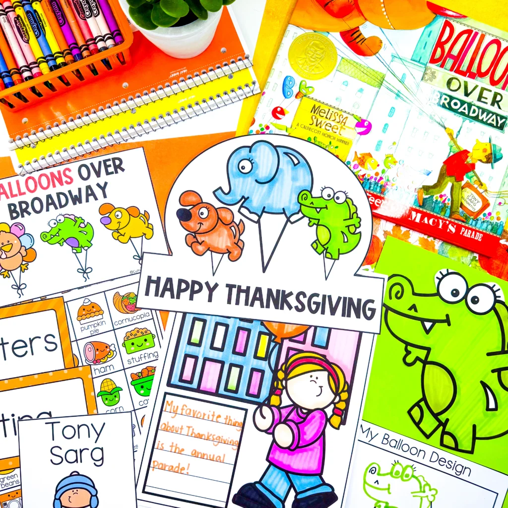 Colorful collage of children's worksheets, drawings, and school supplies like crayons and notebooks on a bright desk.